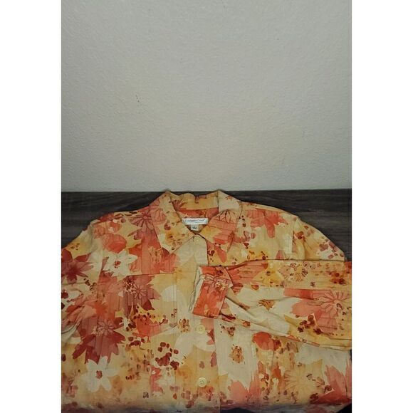 coldwater creek large jacket Tan Peach Rust Floral Long Sleeve Pockets Collared - Picture 5 of 6